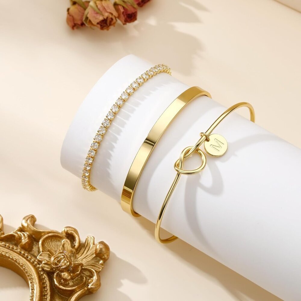 Personalized Gold Initial Bangles - Adjustable Te… - image 7